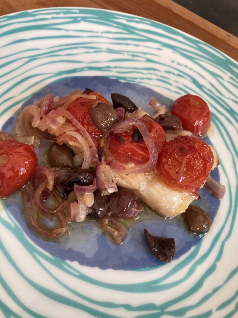 Merluzzo con Pomodorini e Olive Taggiasche